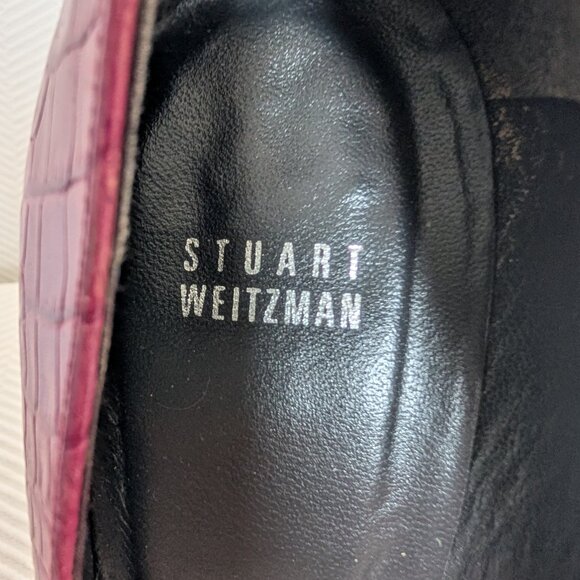 Stuart Weitzman pink croc embossed leather heels Pointy Toe Size 10 - Picture 2 of 12